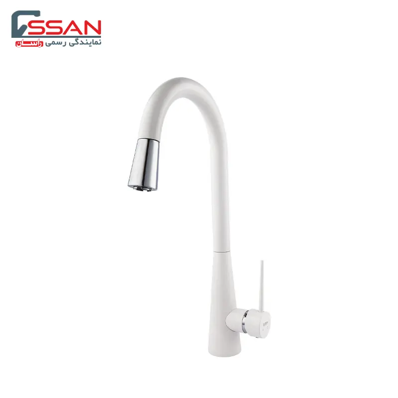 شیر ظرفشویی شلنگدار مدل سارینا شیری کروم راسان
